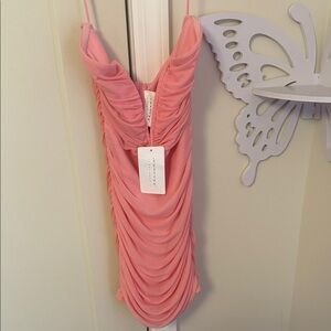 American Threads Pink Ruched Mini Dress